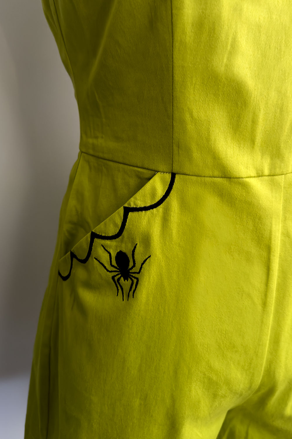 Glamour Ghoul Spiderweb Romper in Chartreuse Green