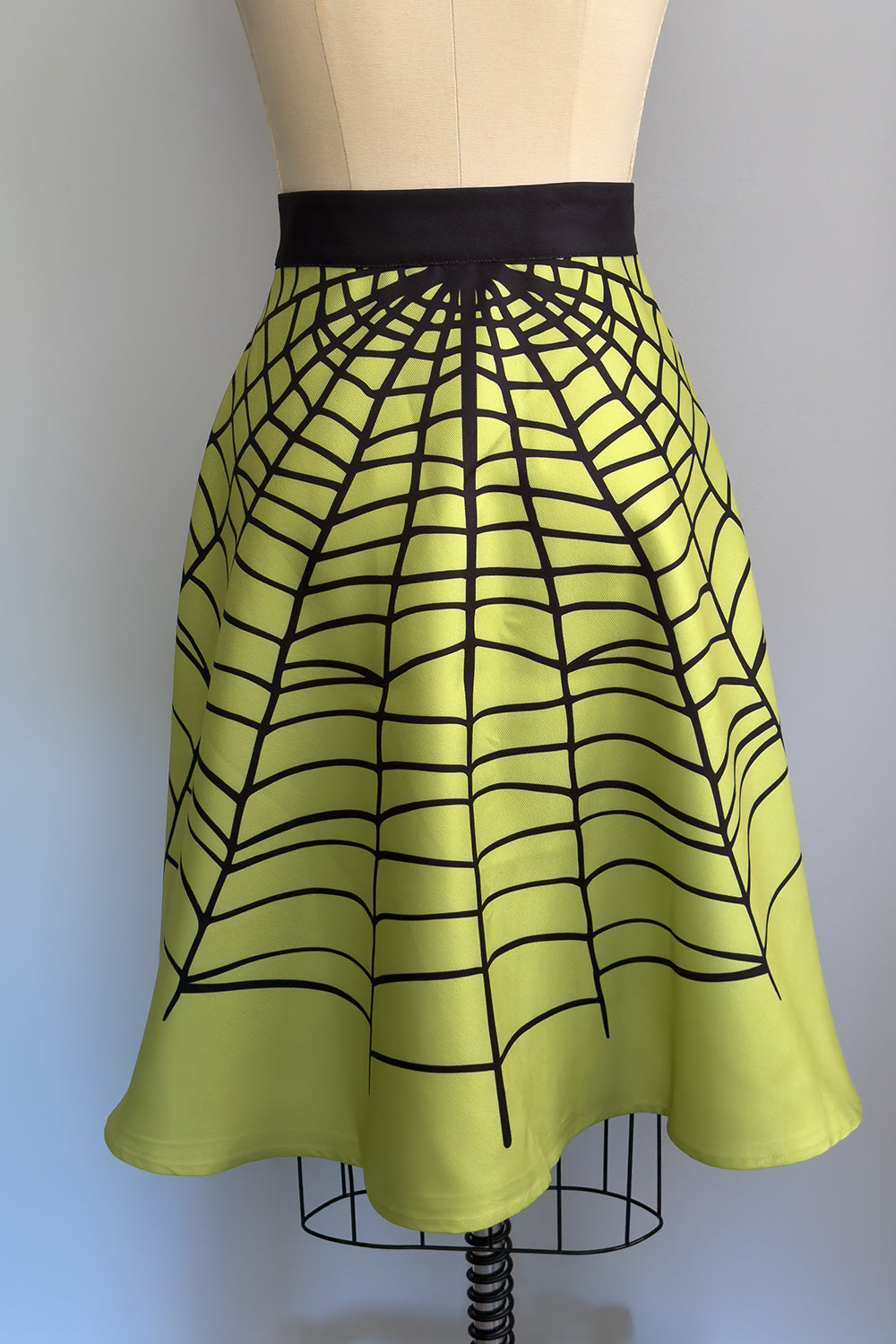 Glamour Ghoul Spiderweb Skirt in Chartreuse Green