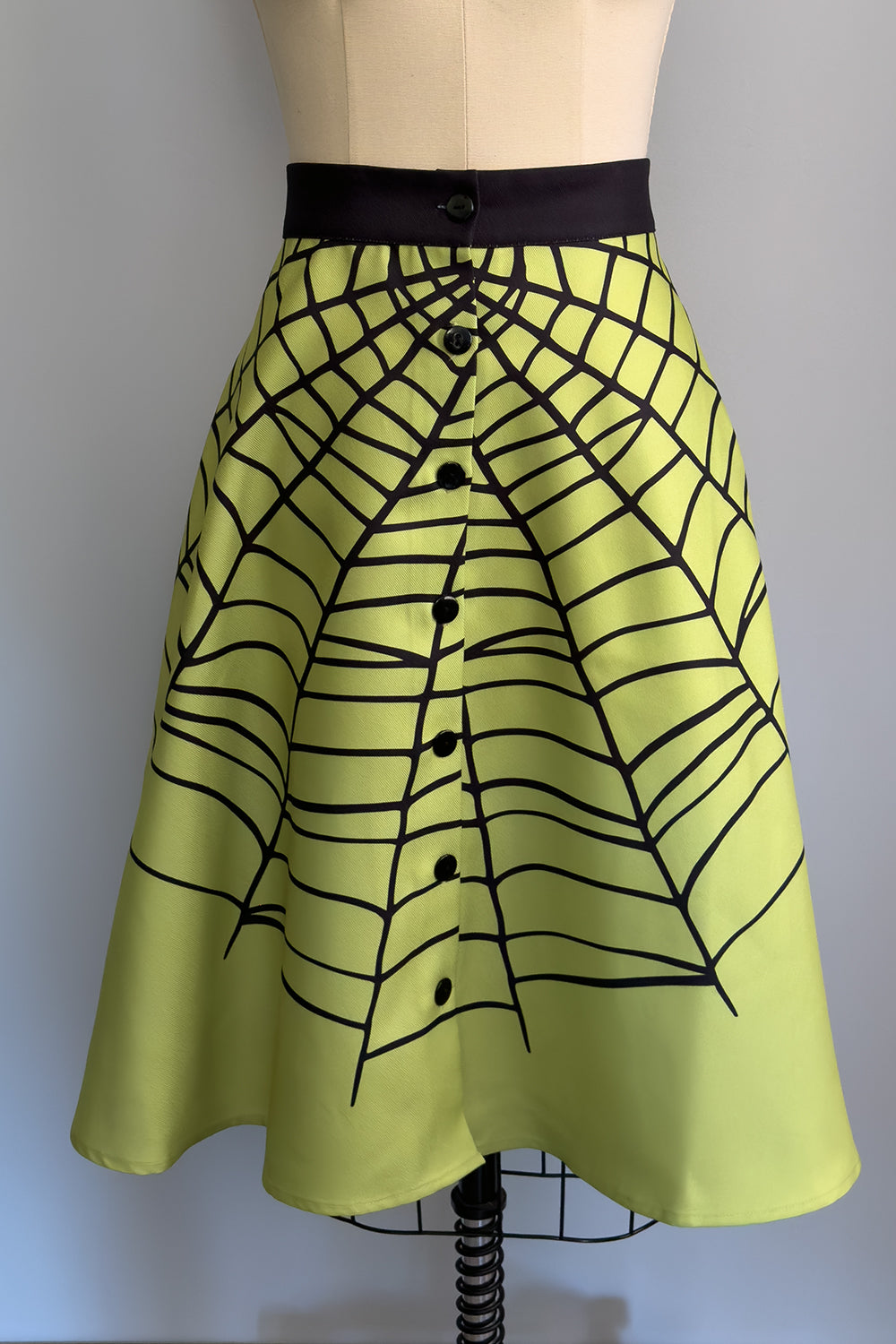 Glamour Ghoul Spiderweb Skirt in Chartreuse Green