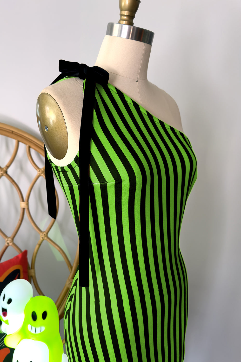 It's Showtime! Green and Black Stripe - One Shoulder Pencil Dress - PRE-ORDER