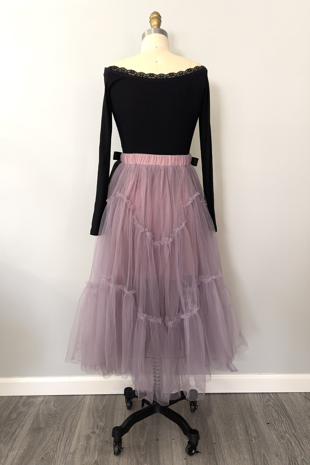 Fairy Goth-mother Layered Tulle Skirt with Bows in Lavender