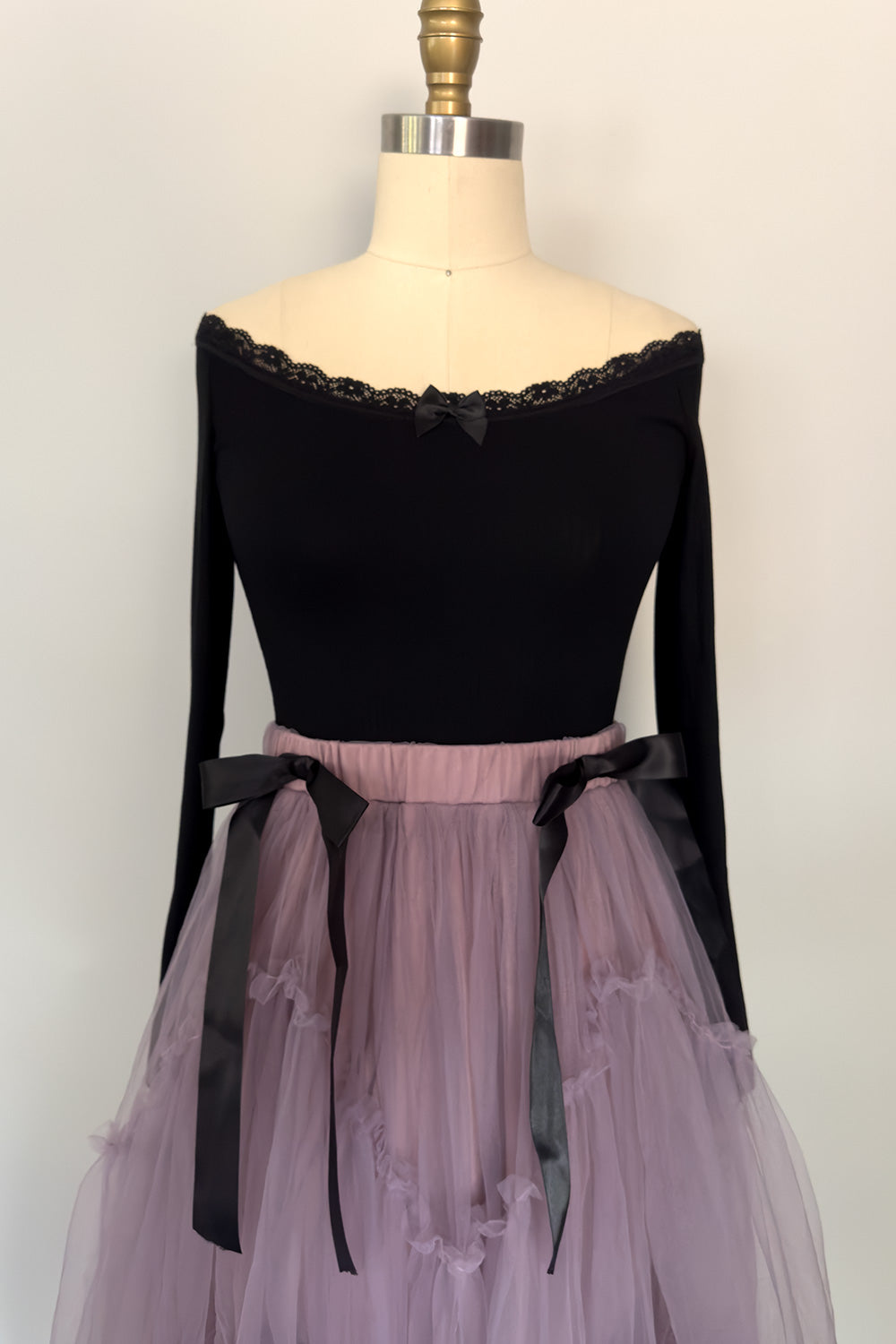 Fairy Goth-mother Layered Tulle Skirt with Bows in Lavender