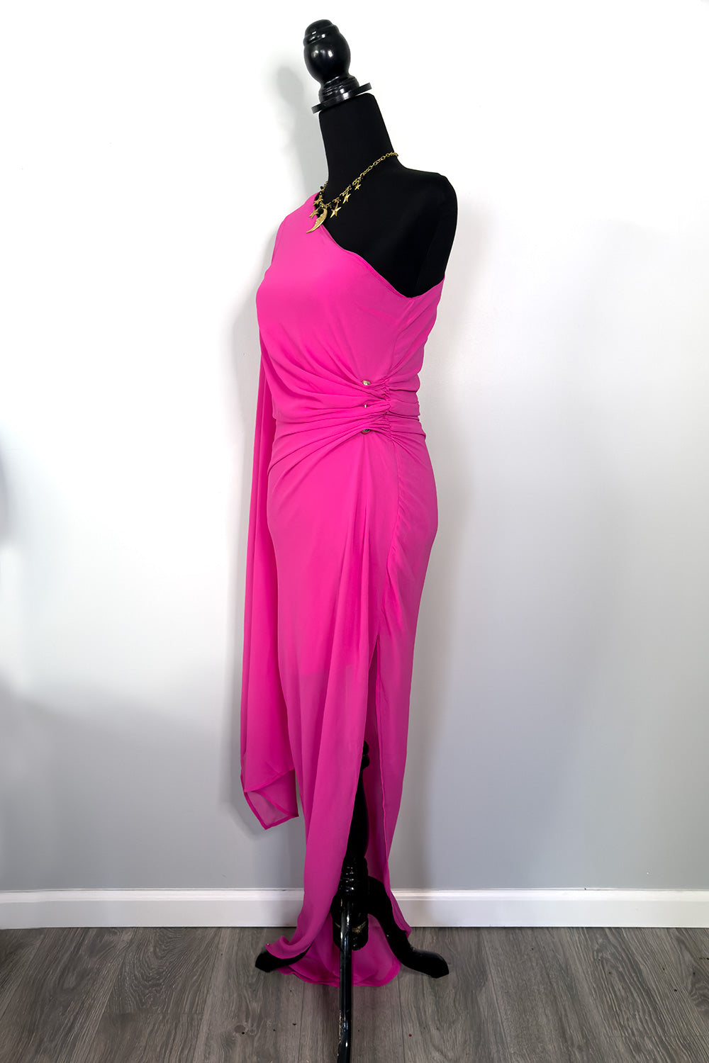 Pink Goddess One Shoulder Cascade Dress