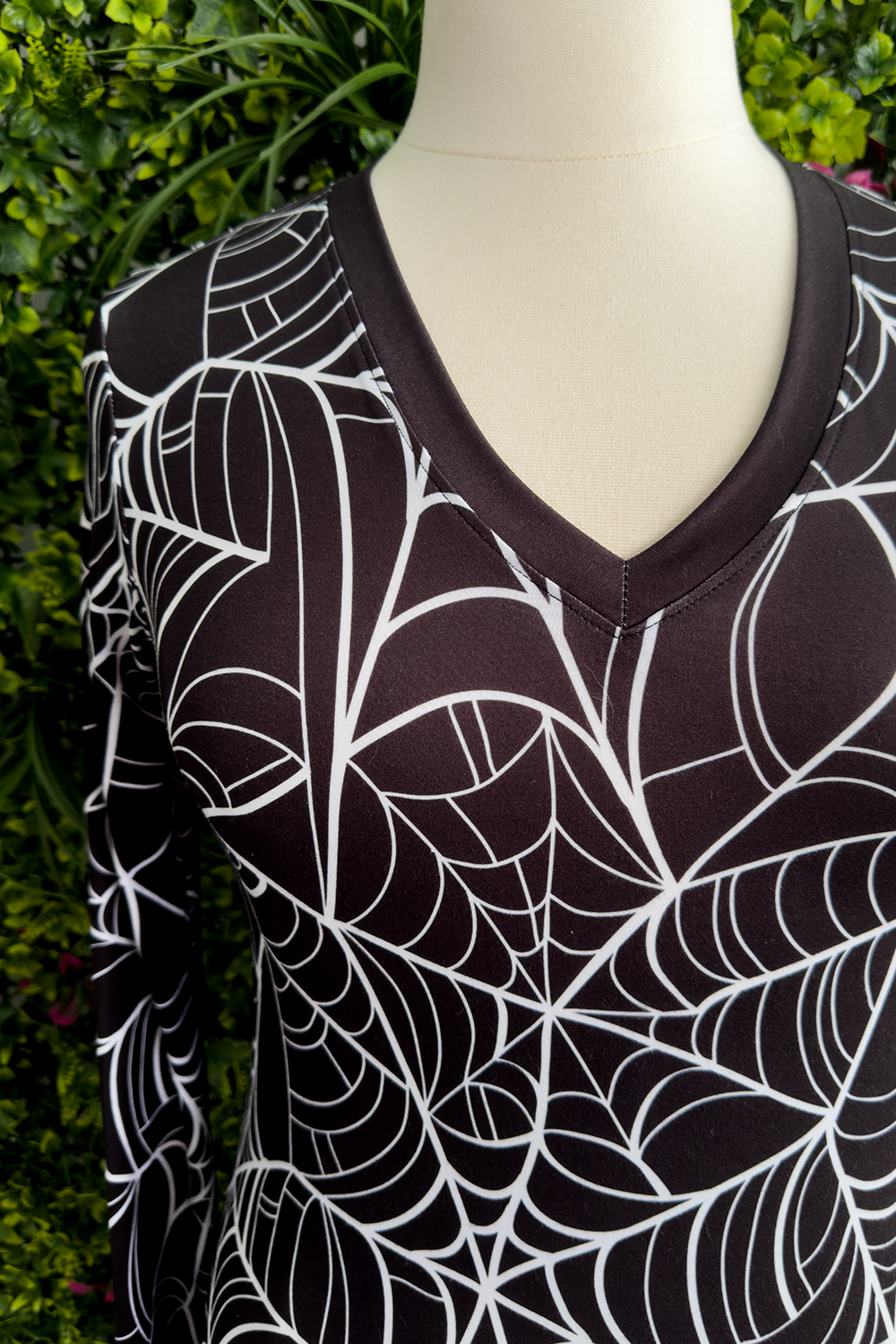 SPOOKY SPIDERWEB ALL OVER PRINT V NECK TOP - MADE TO ORDER