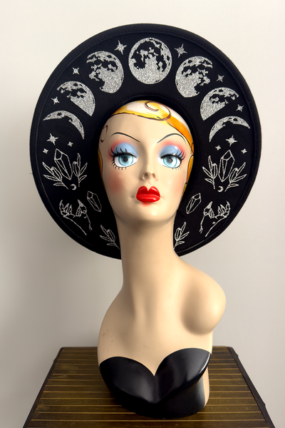 Moon Phase and Crystals Wide Brim Hat