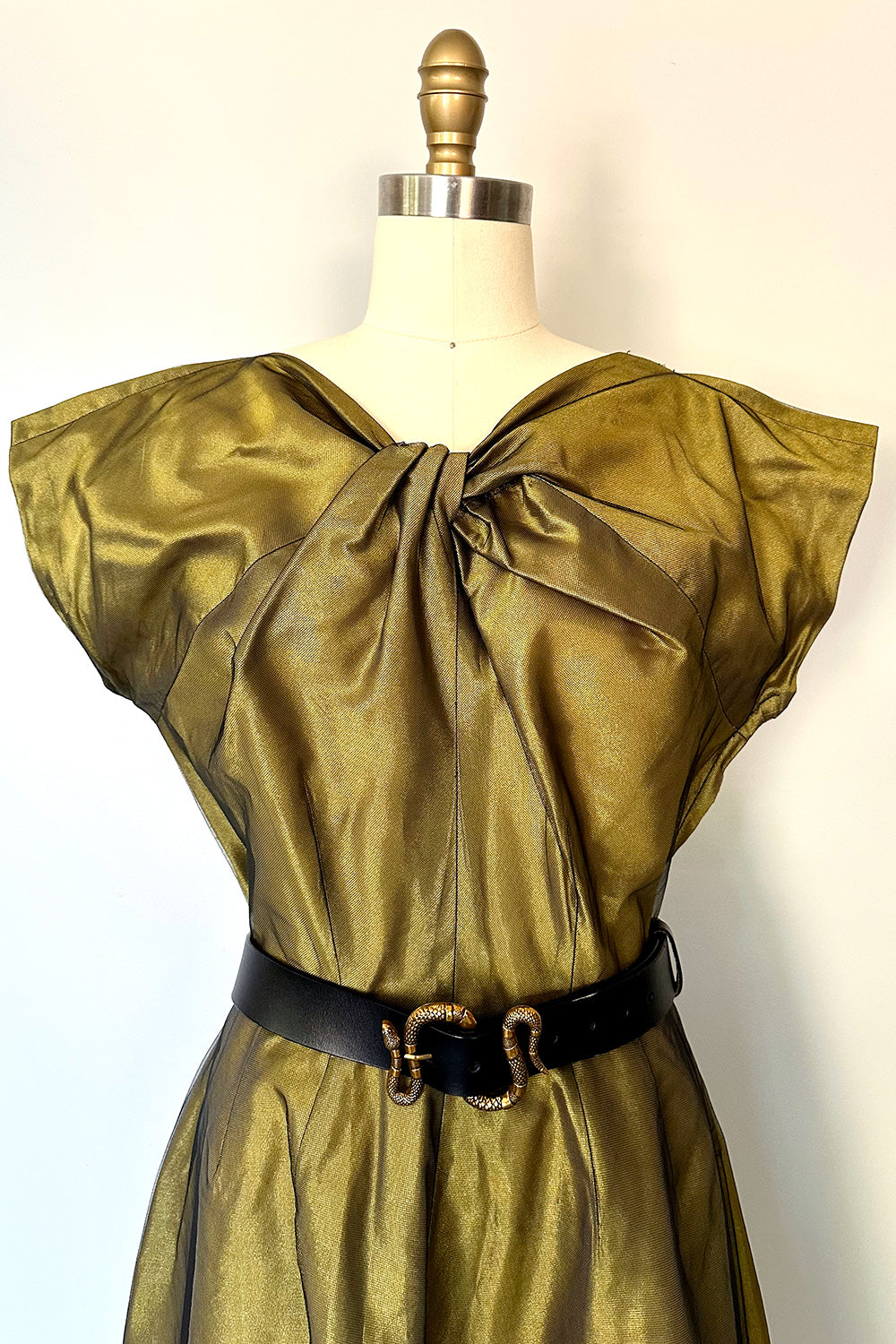 True Vintage Olive Green Cocktail Dress with Twist Bust Detail - FINAL SALE