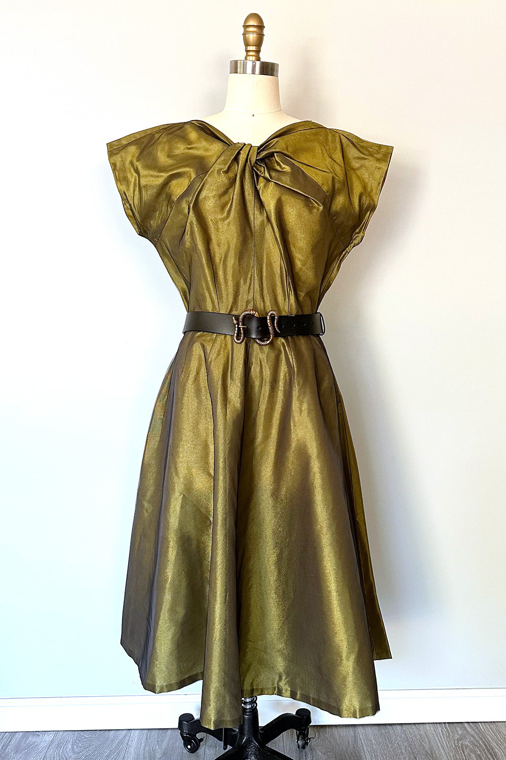 True Vintage Olive Green Cocktail Dress with Twist Bust Detail - FINAL SALE