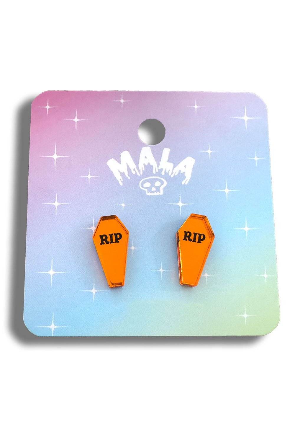 Orange RIP Coffin Earrings