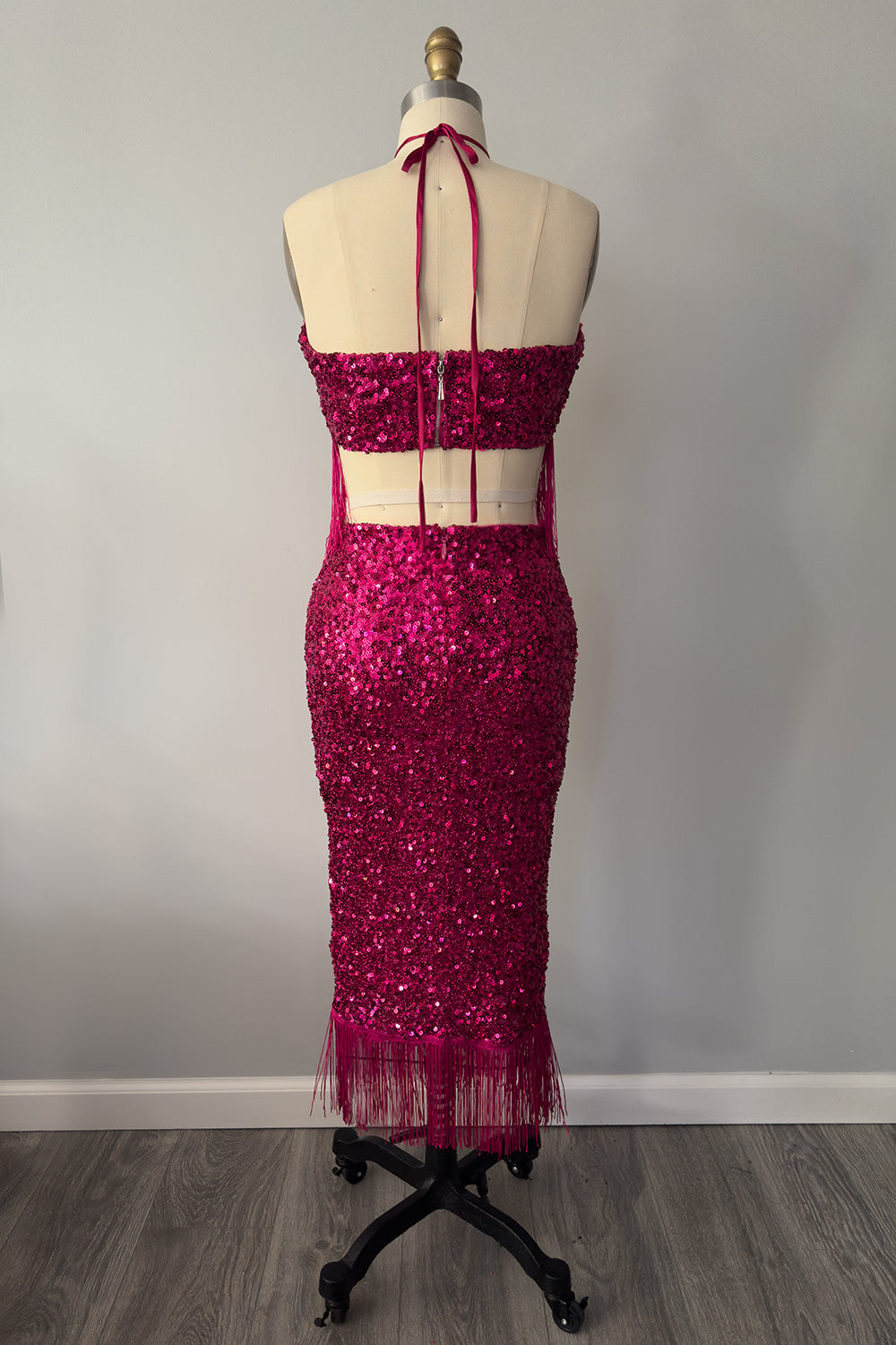 Holiday-A-GO-GO Sequin Dress with Fringe in Pink