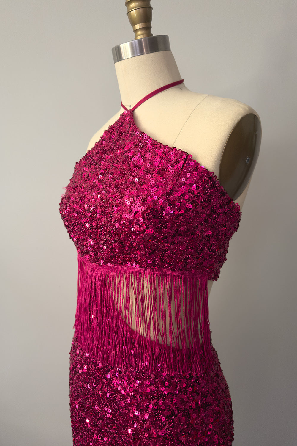 Holiday-A-GO-GO Sequin Dress with Fringe in Pink