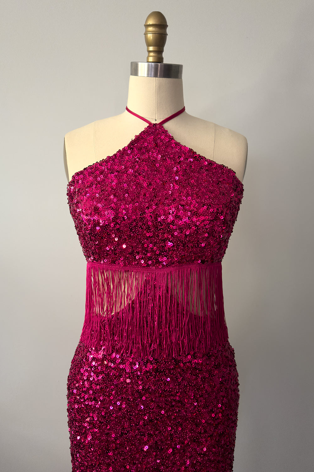 Holiday-A-GO-GO Sequin Dress with Fringe in Pink