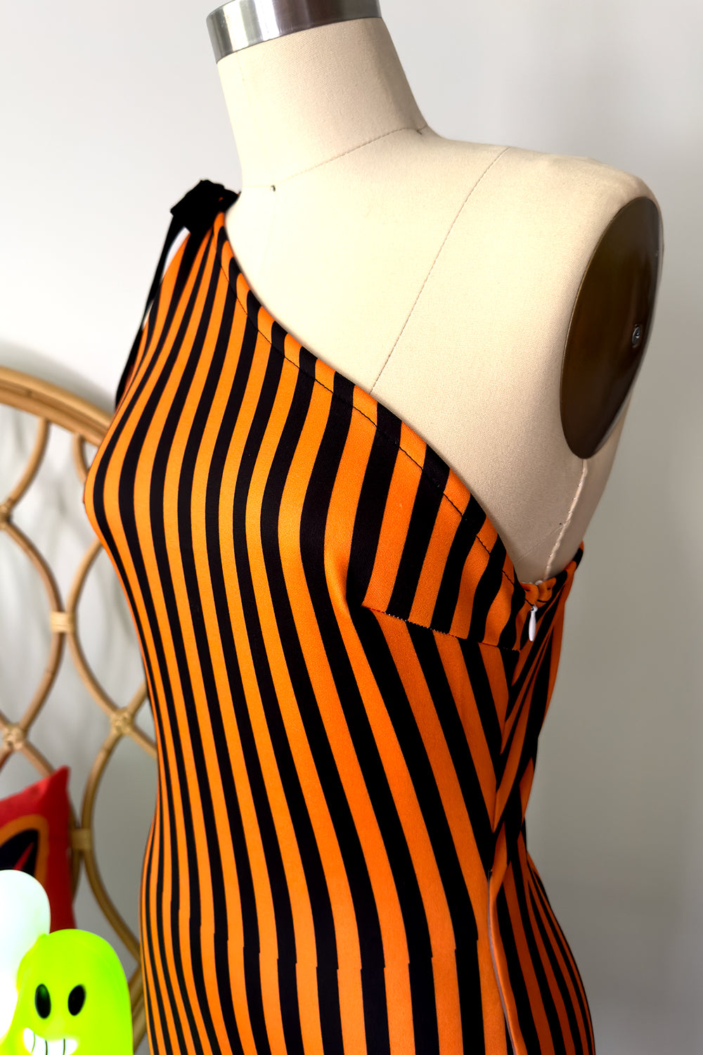 Pumpkin Queen Orange and Black Stripe - One Shoulder Pencil Dress - PRE-ORDER