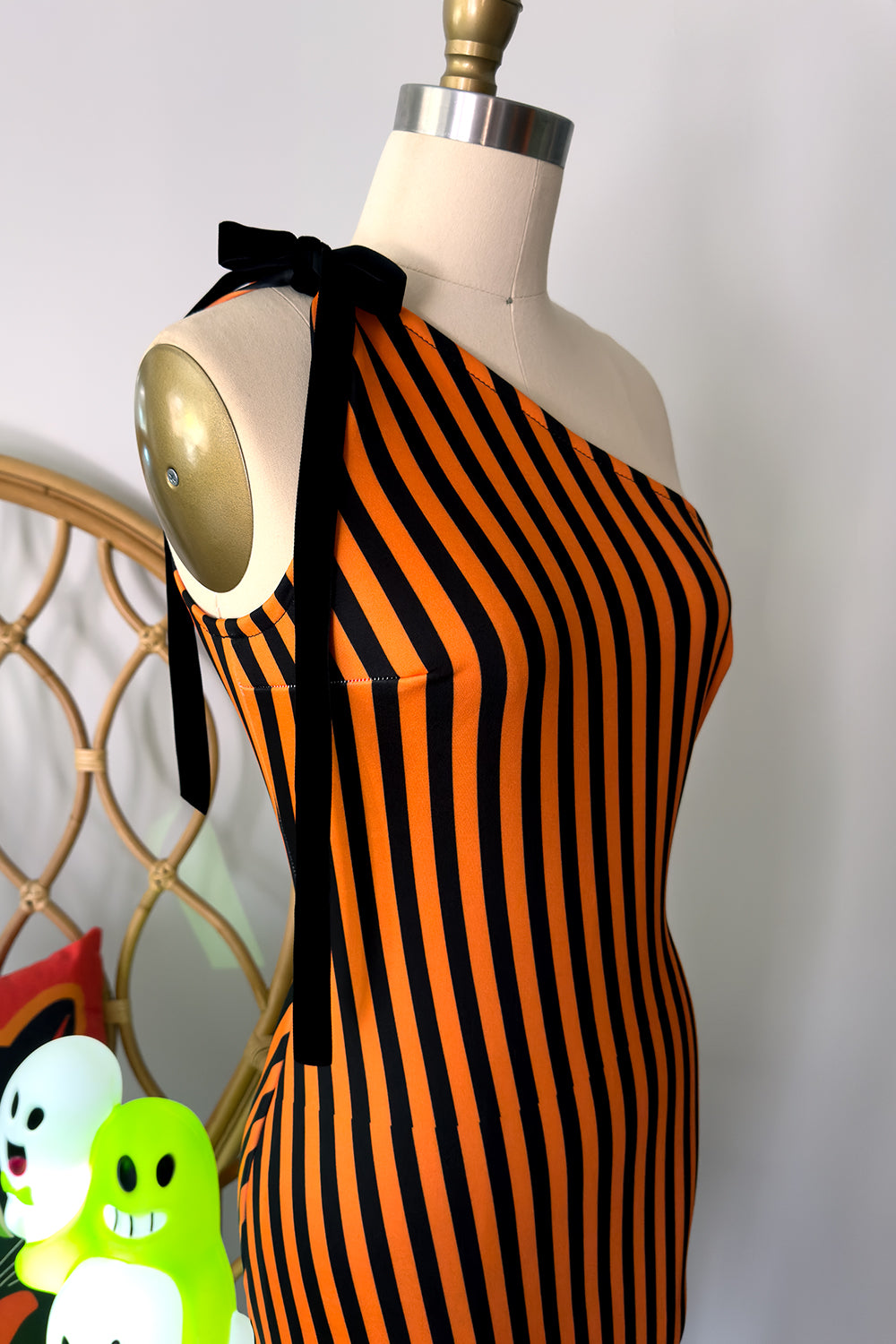 Pumpkin Queen Orange and Black Stripe - One Shoulder Pencil Dress - PRE-ORDER