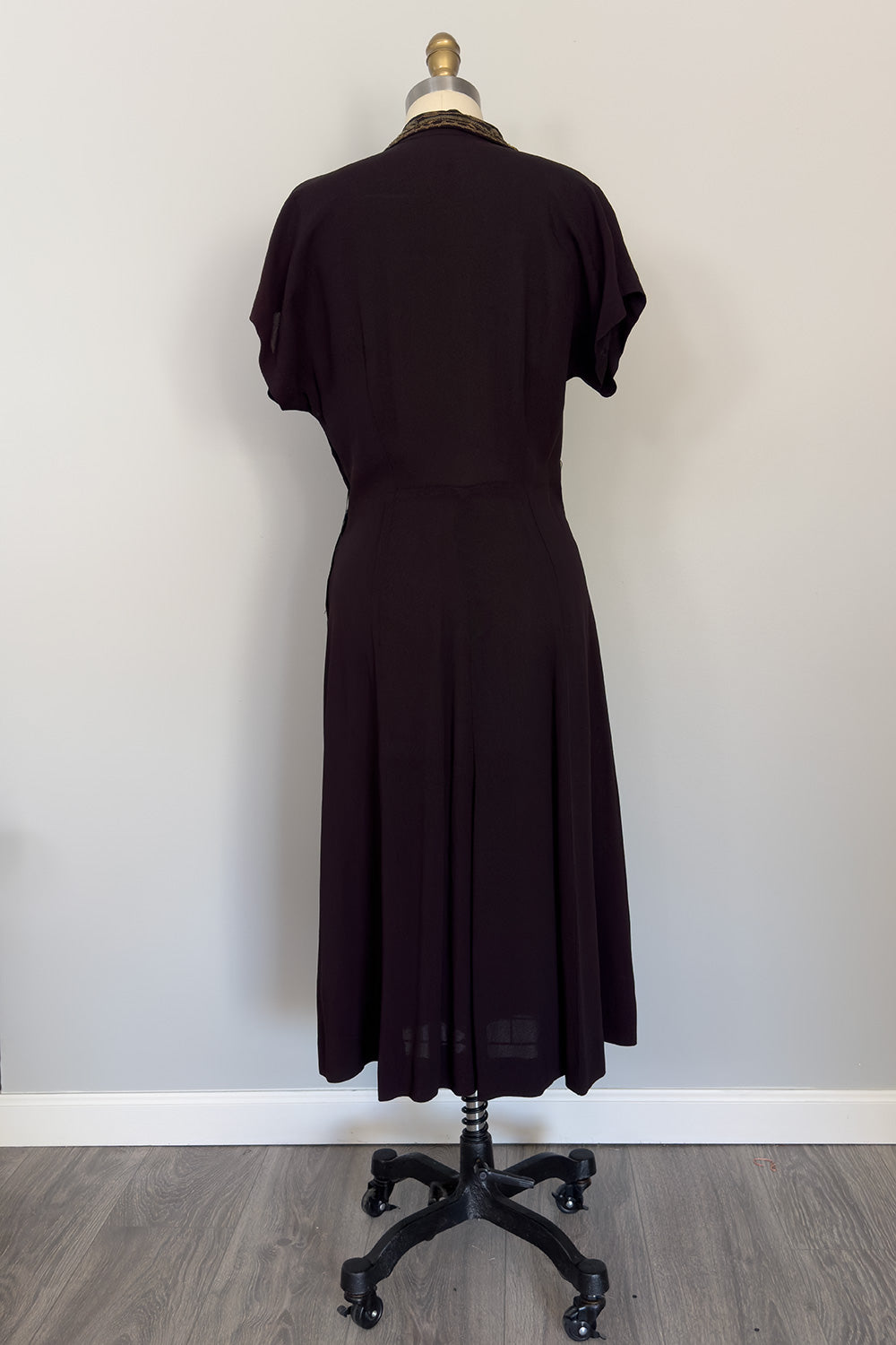 1940's Black Cold Rayon Dress with Decorative Collar - FINAL SALE