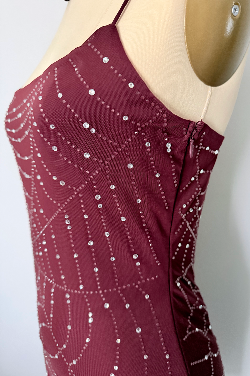 Sparkly Spiderweb Mesh Mini Dress with Rhinestones