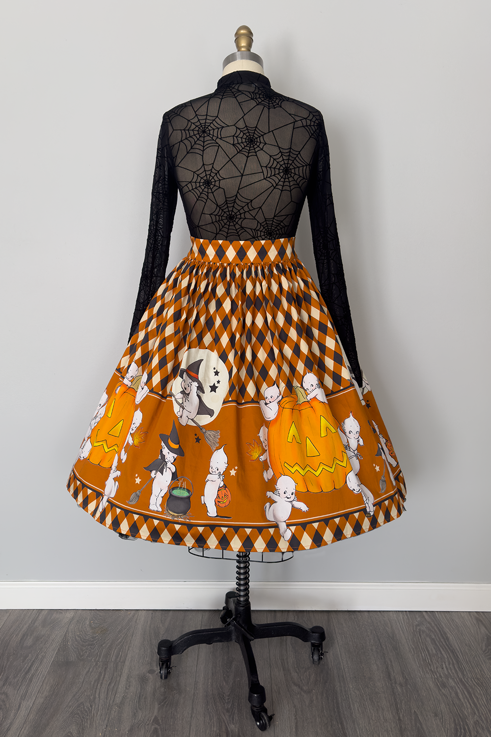 Kewpie® Vintage Witch Gathered Novelty Print Skirt - PRE-ORDER