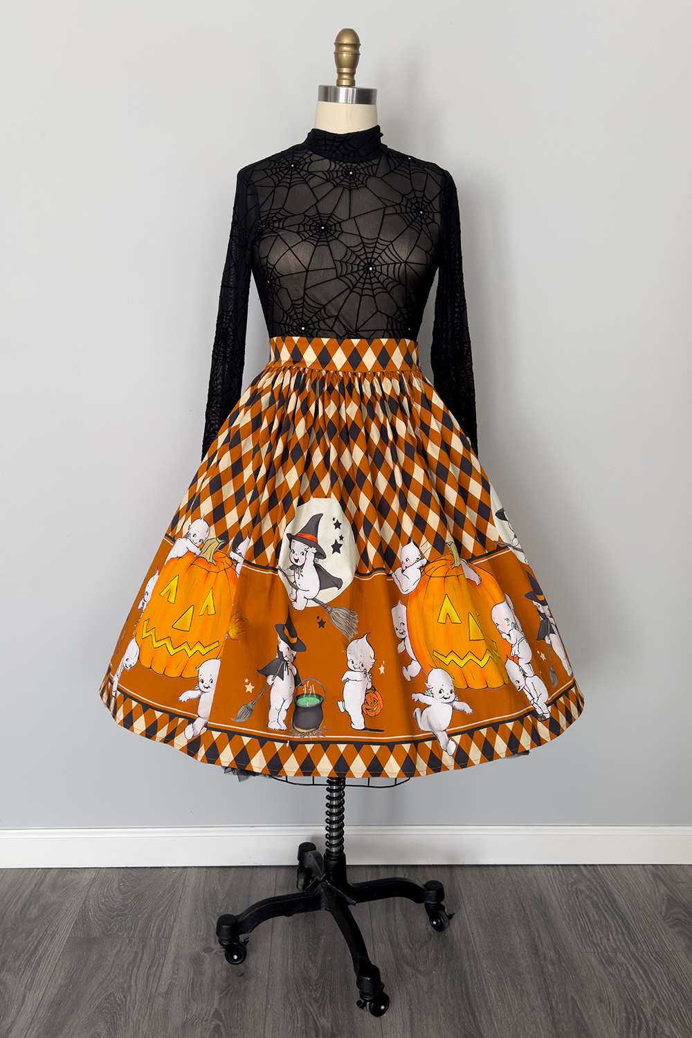 Kewpie® Vintage Witch Gathered Novelty Print Skirt - PRE-ORDER