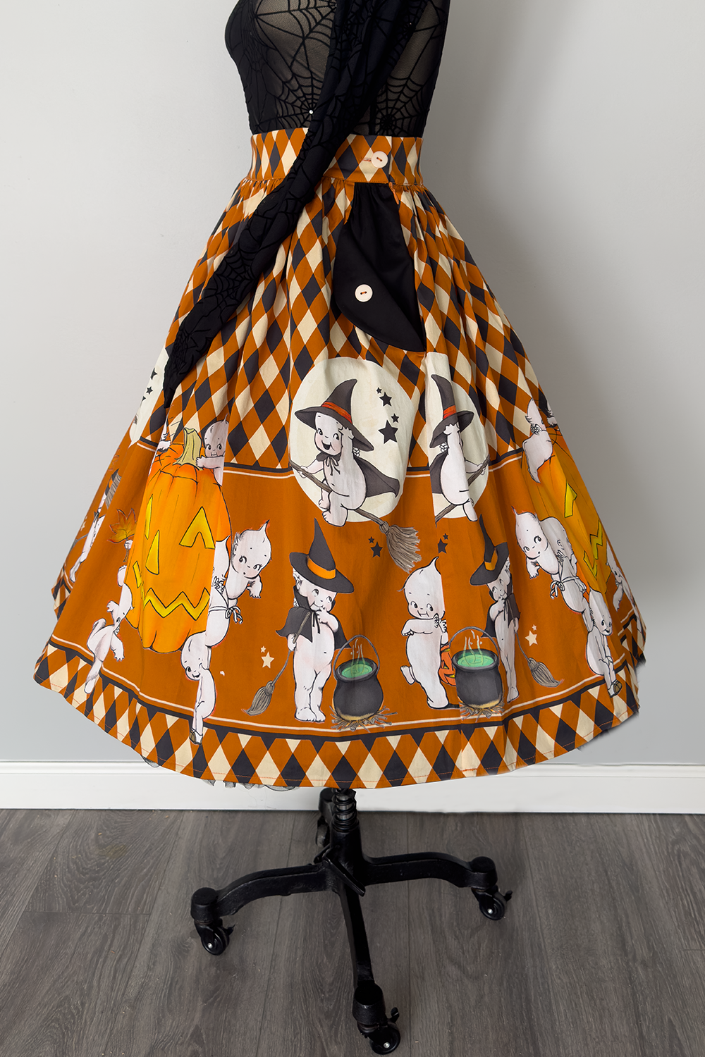 Kewpie® Vintage Witch Gathered Novelty Print Skirt - PRE-ORDER