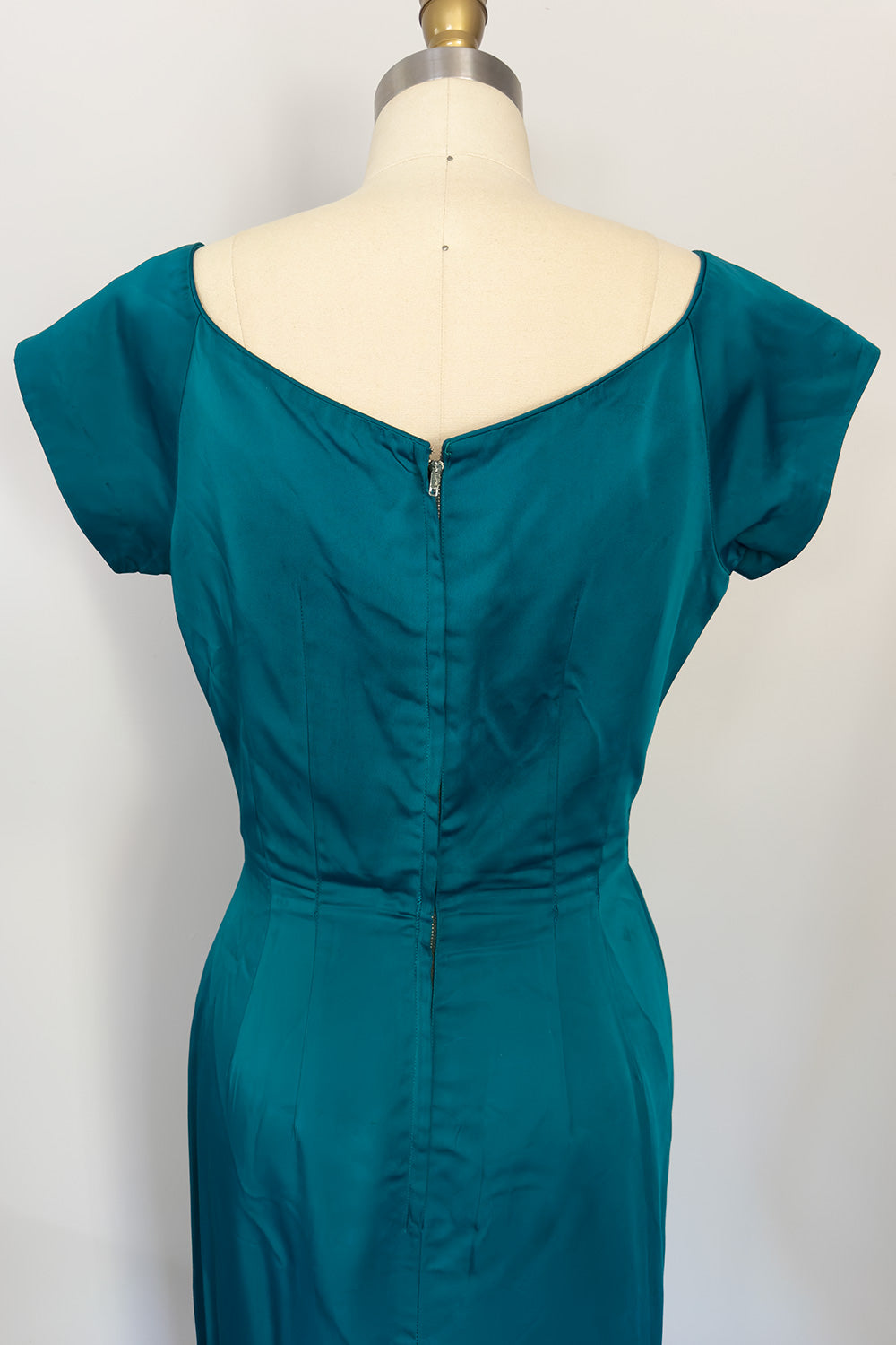 True Vintage Teal Satin Wiggle Dress - FINAL SALE