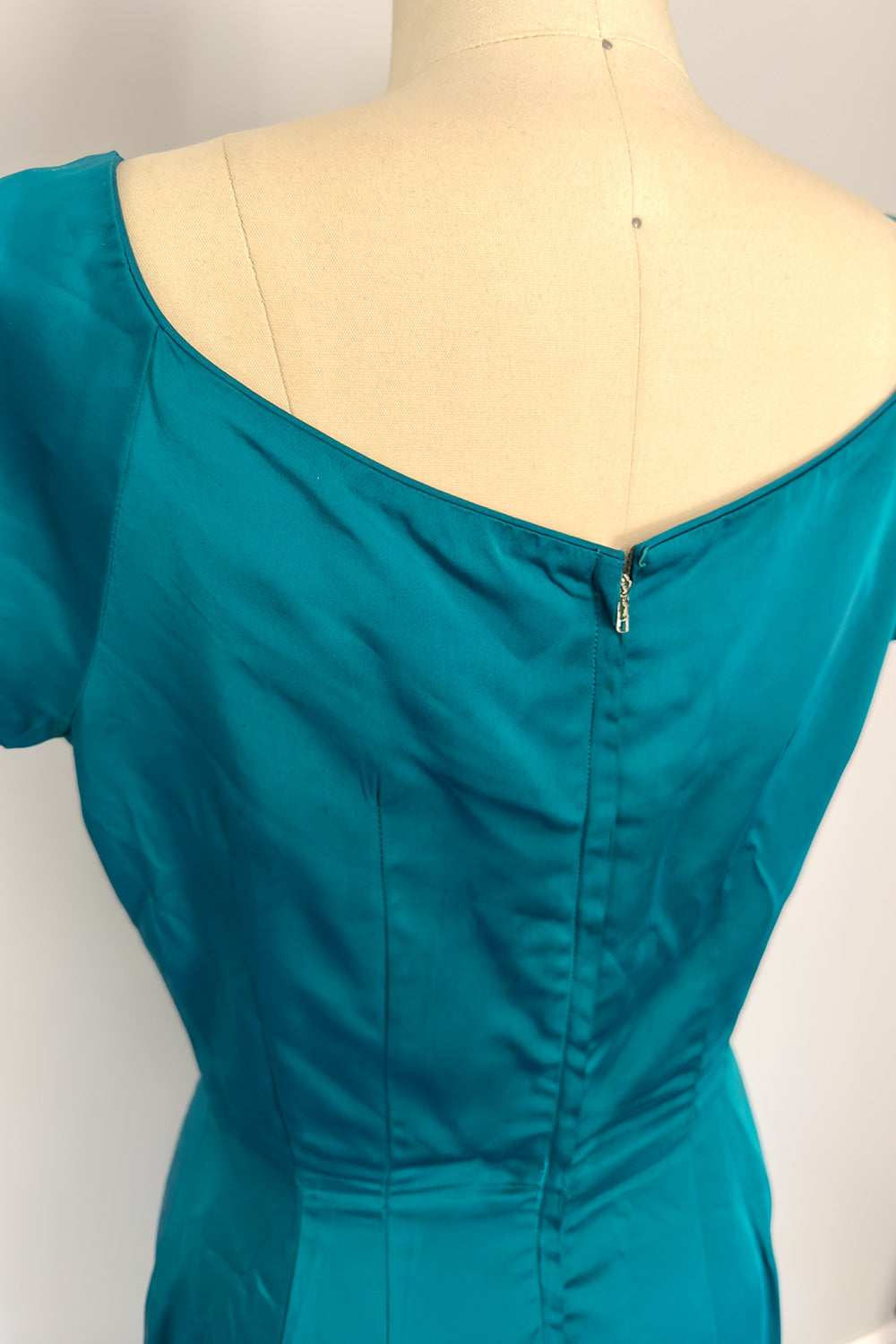 True Vintage Teal Satin Wiggle Dress - FINAL SALE