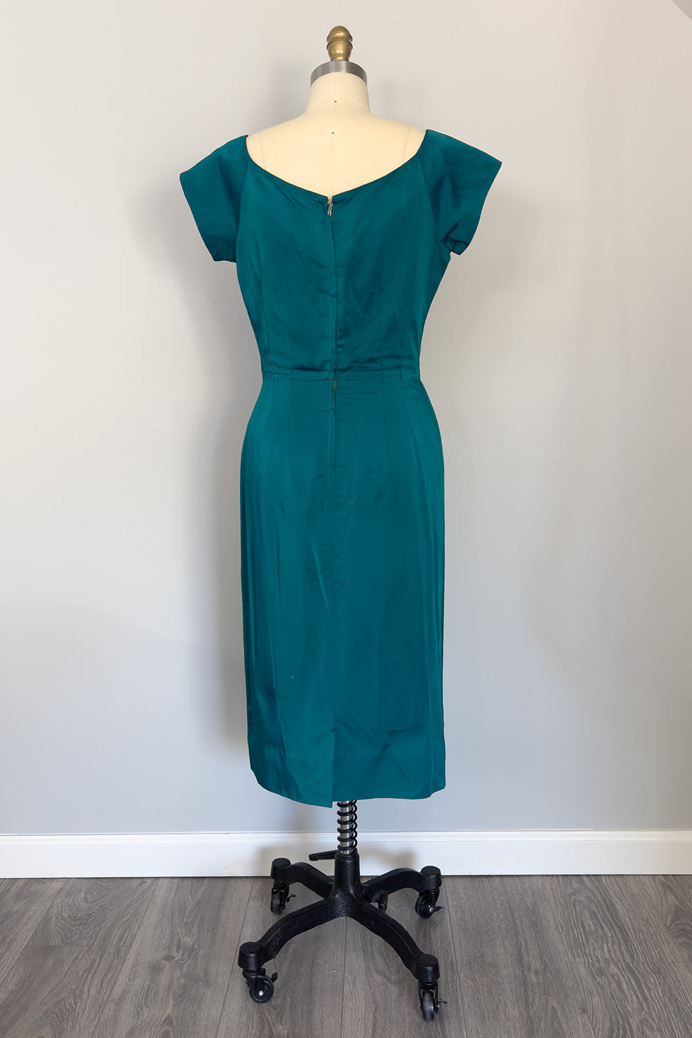 True Vintage Teal Satin Wiggle Dress - FINAL SALE