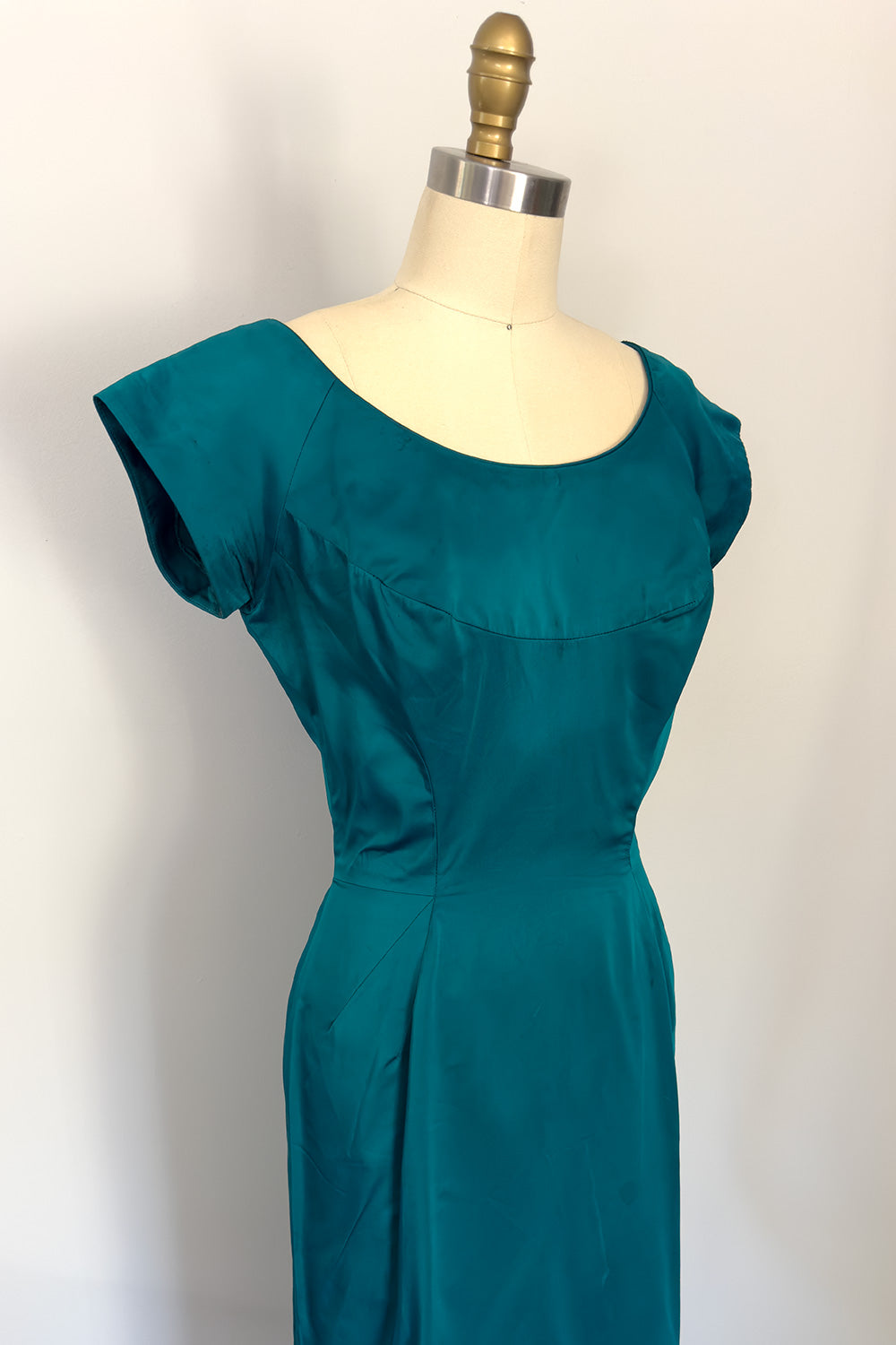 True Vintage Teal Satin Wiggle Dress - FINAL SALE