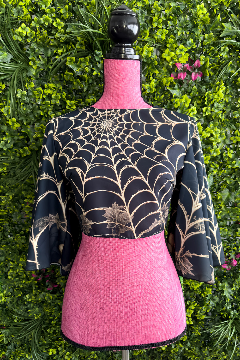 Vintage Webs Chiffon Butterfly Sleeve Reversible Tie Crop Top - PRE-ORDER