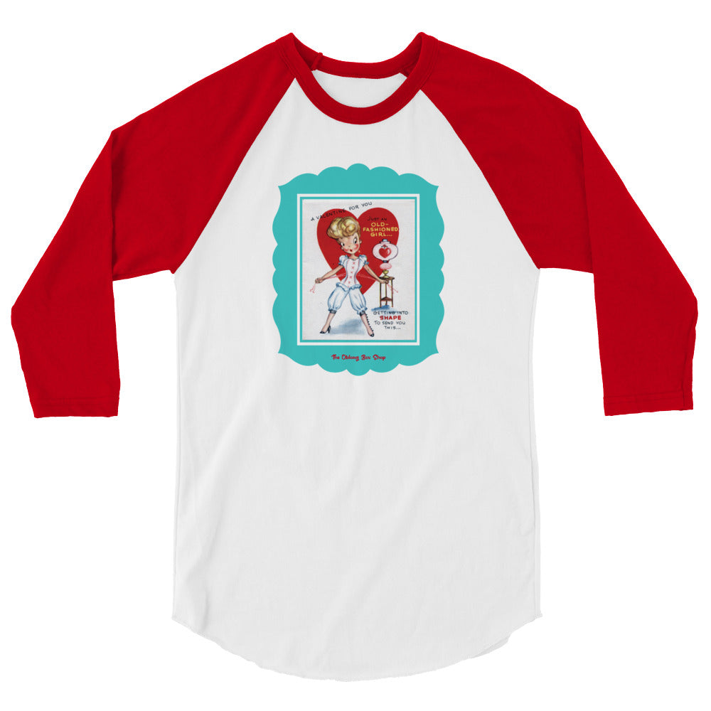 Old Fashioned Girl Valentine 3/4 sleeve raglan shirt