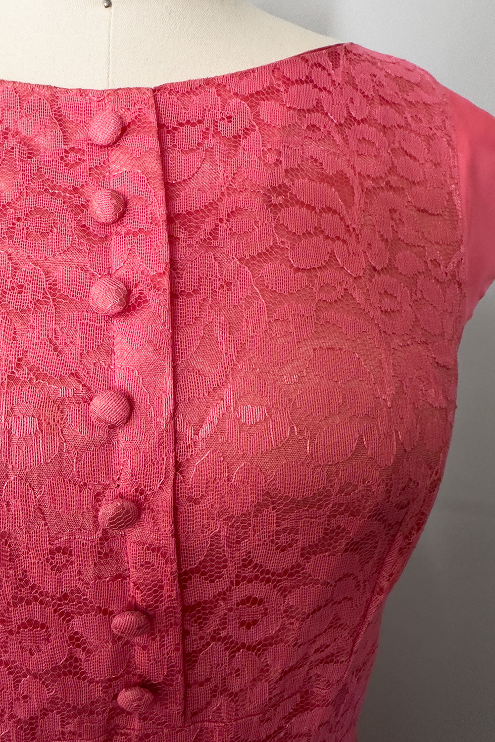 Watermelon Pink Lace Day Dress with Satin Details - FINAL SALE