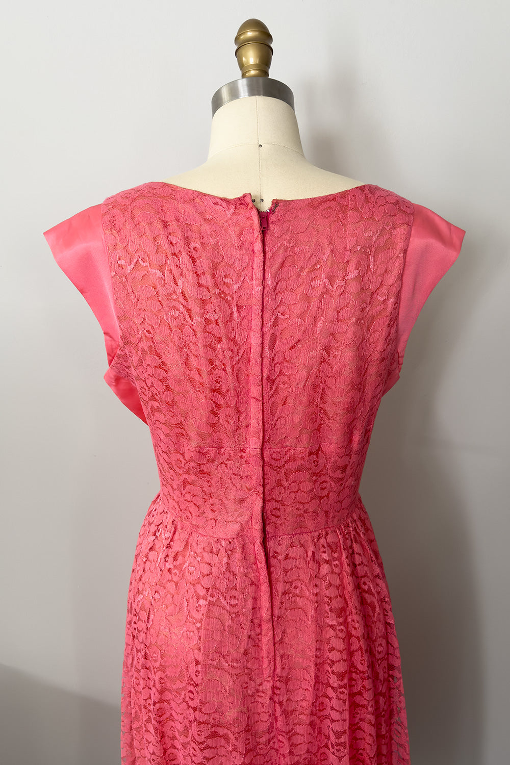 Watermelon Pink Lace Day Dress with Satin Details - FINAL SALE