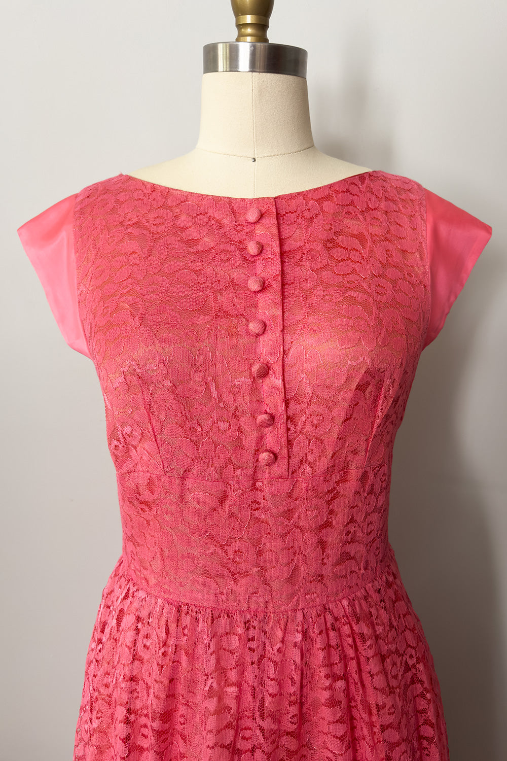 Watermelon Pink Lace Day Dress with Satin Details - FINAL SALE