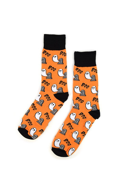 Boo! Orange Halloween Ghost Socks