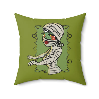 Miss Formaldehyde Mummy Lady by Coppertop Ink Throw Pillow Green