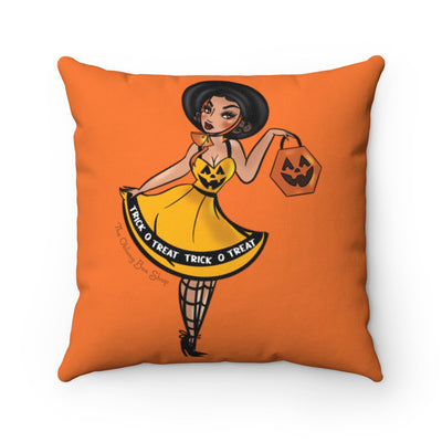 Trick O' Treat Pumpkin Pinup Throw Pillow by Coppertop Ink
