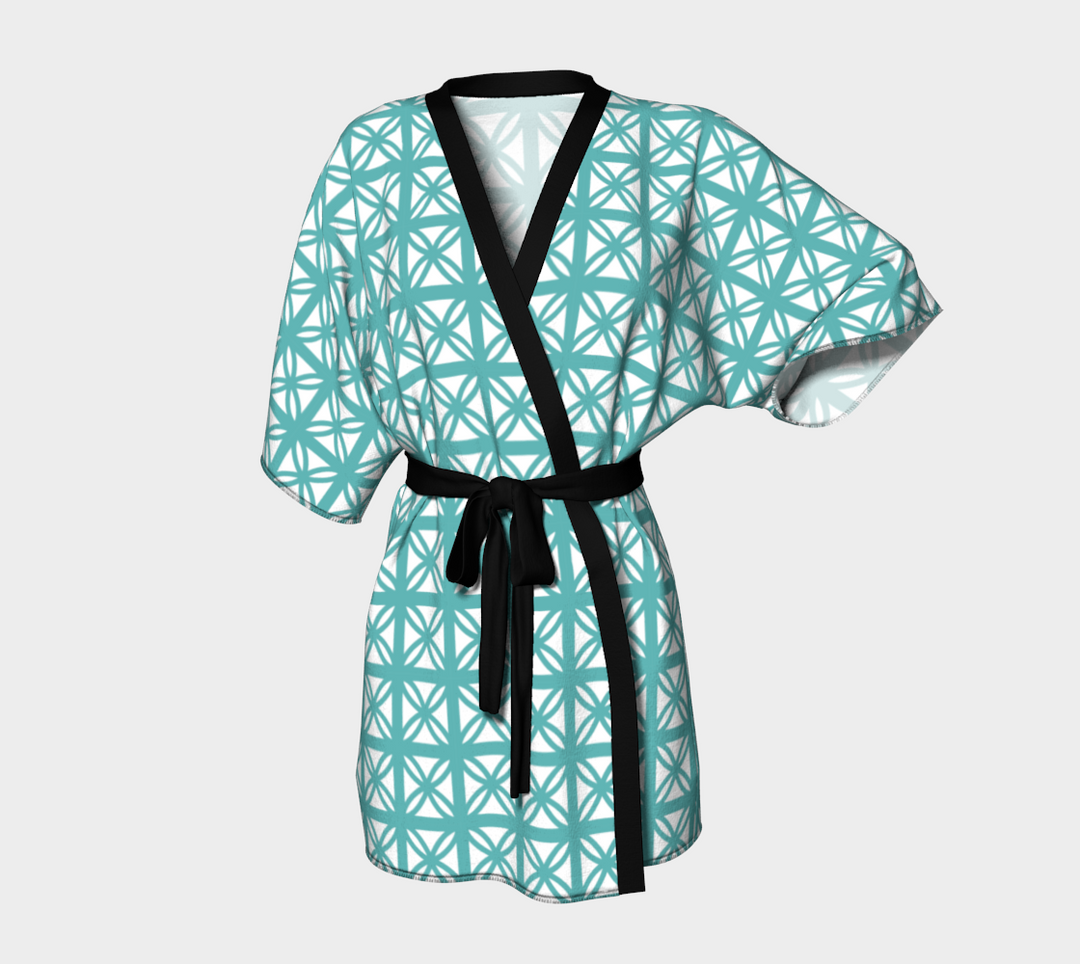 Turquoise Breeze Block Kimono Robe