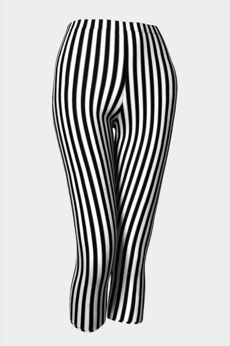 Black and White Stripe Capris Leggings - The Oblong Box Shop