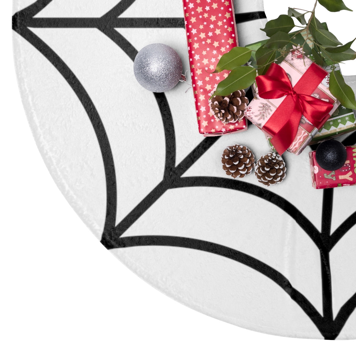 White with Black Spiderweb Christmas Tree Skirt