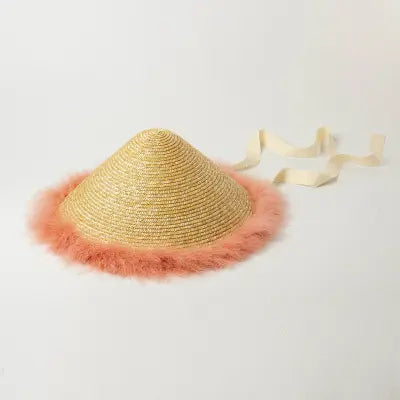 Fancy Feathers Straw Hat Pink