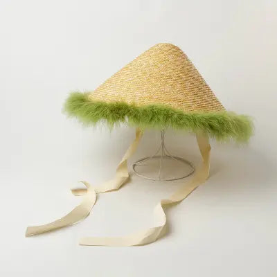 Fancy Feathers Straw Hat Green