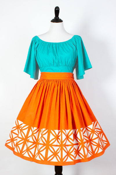 Breeze Block Gathered Skirt Orange-FINAL SALE