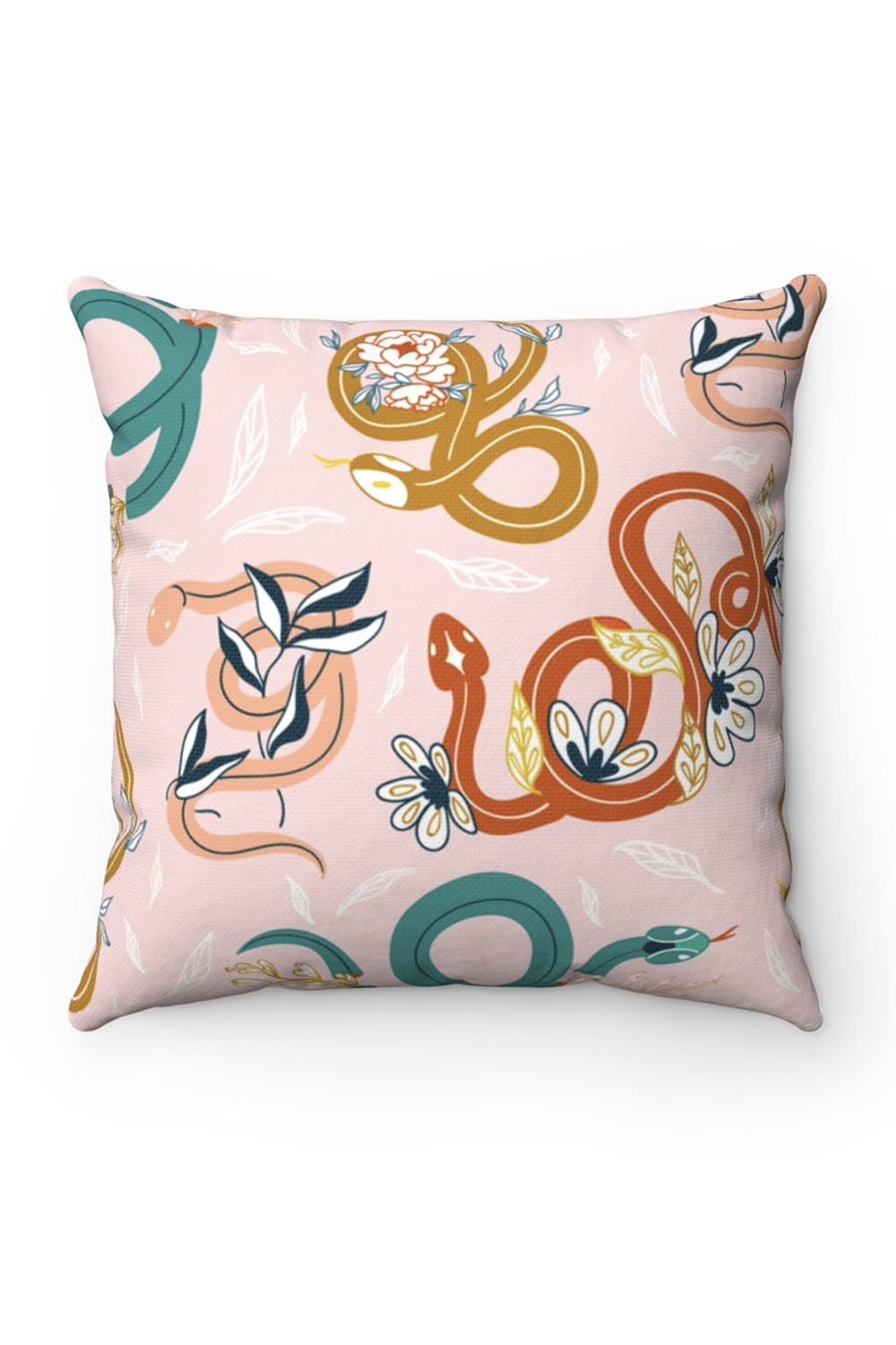 Slithering Snakes Pink Polyester Square Pillow