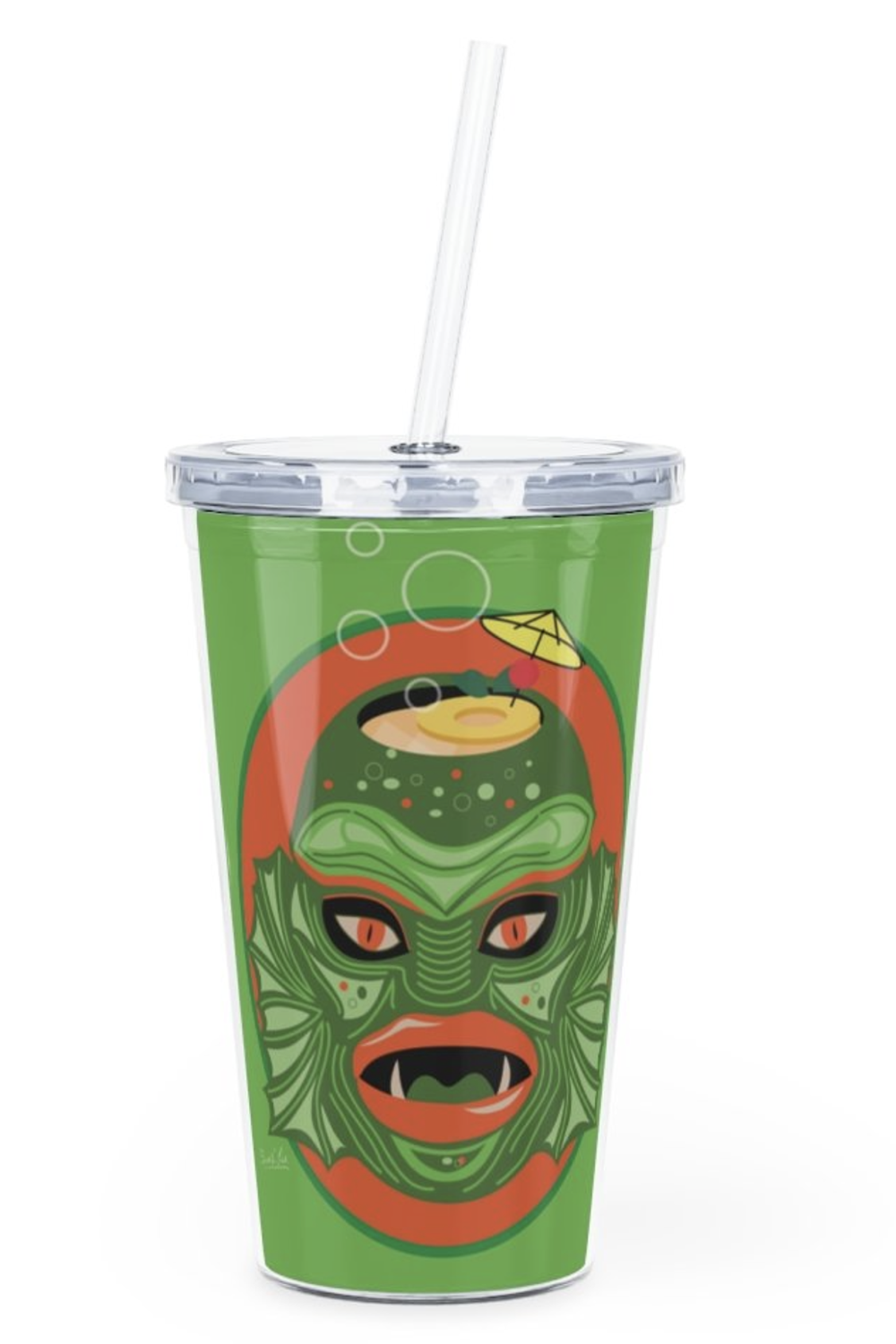 Swamp Creature Green Plastic Tumbler with Straw