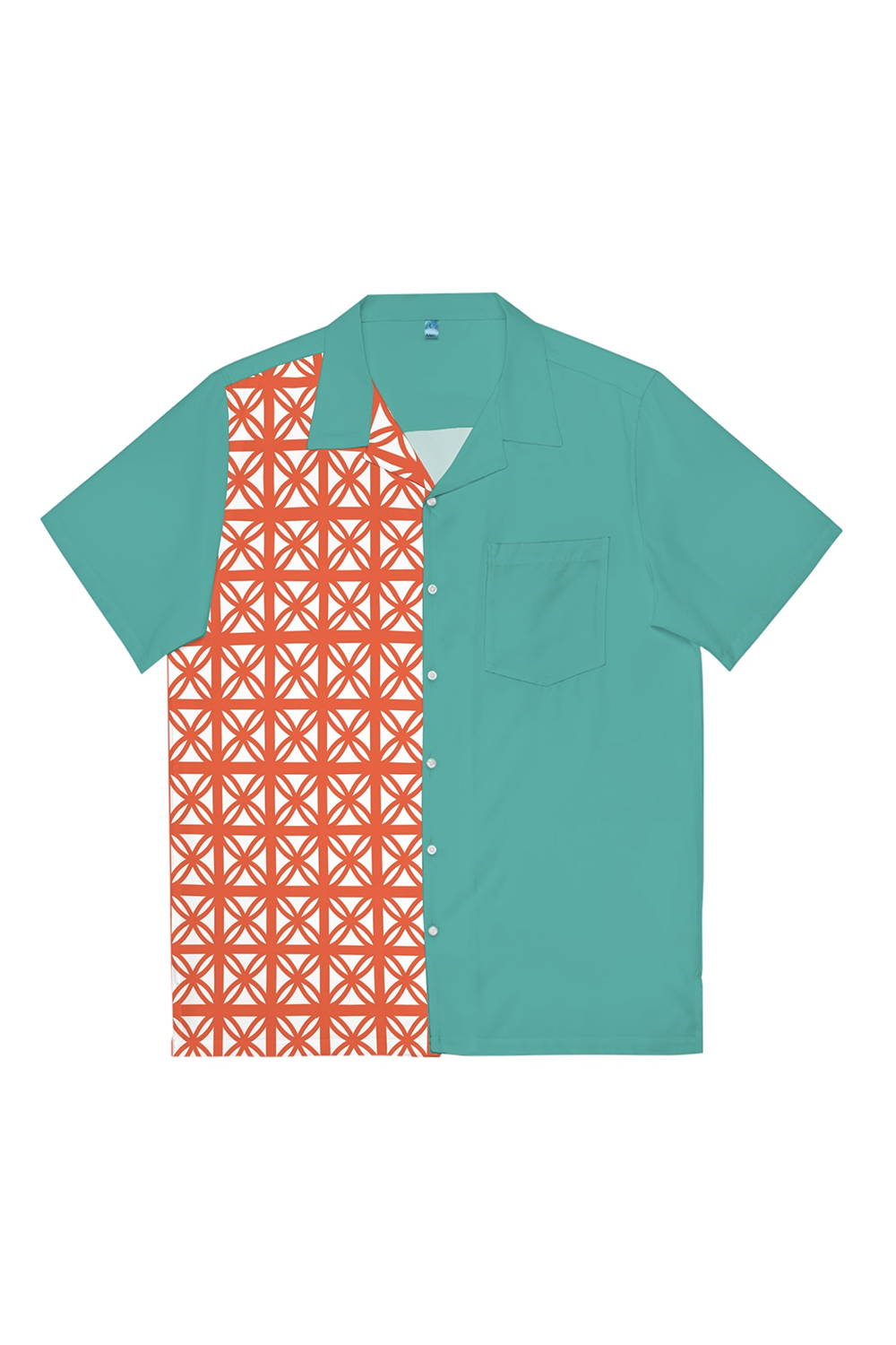 Turquoise and Orange Breeze Block Button Up Shirt