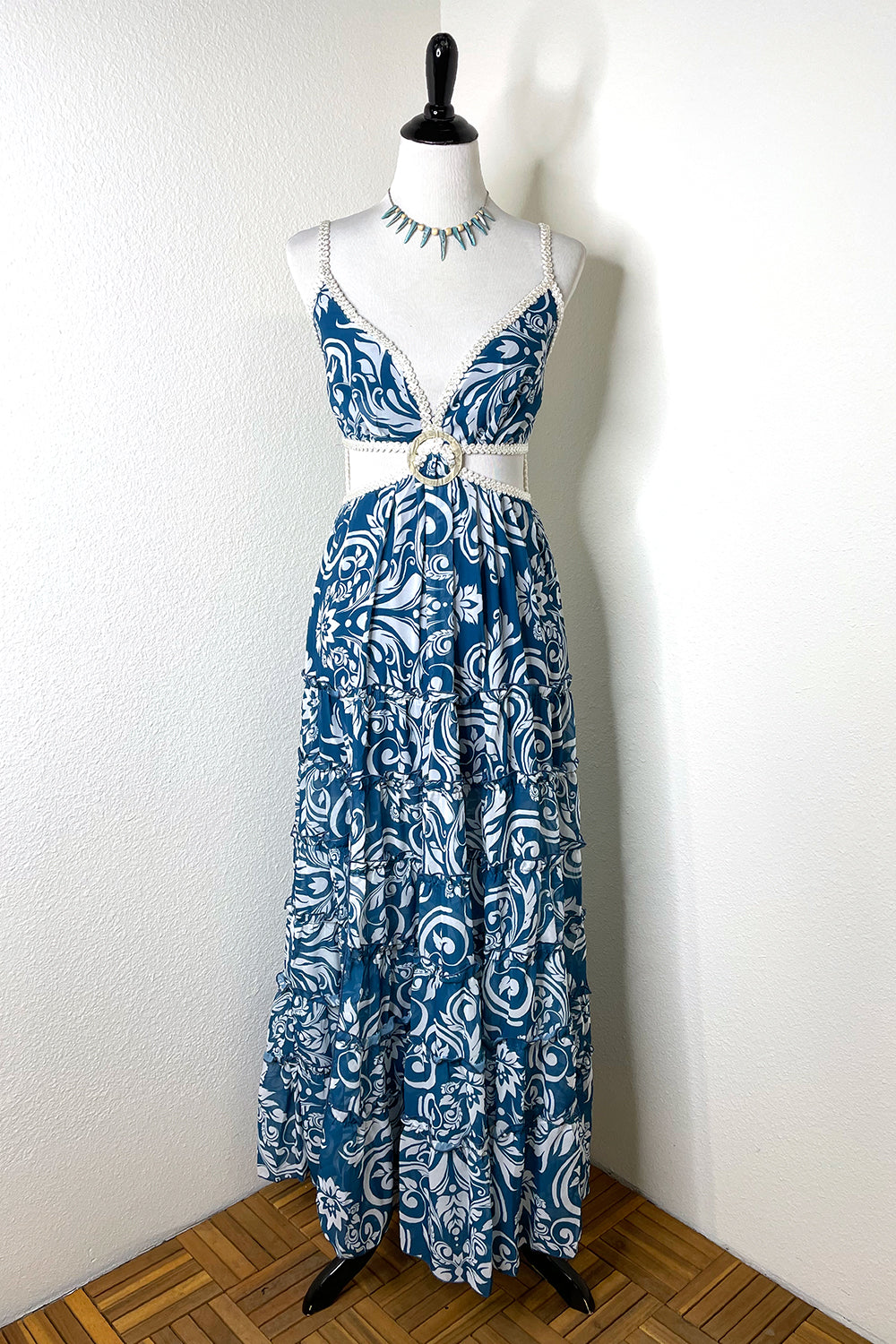 Blue Hawaiian Cutout Maxi Dress