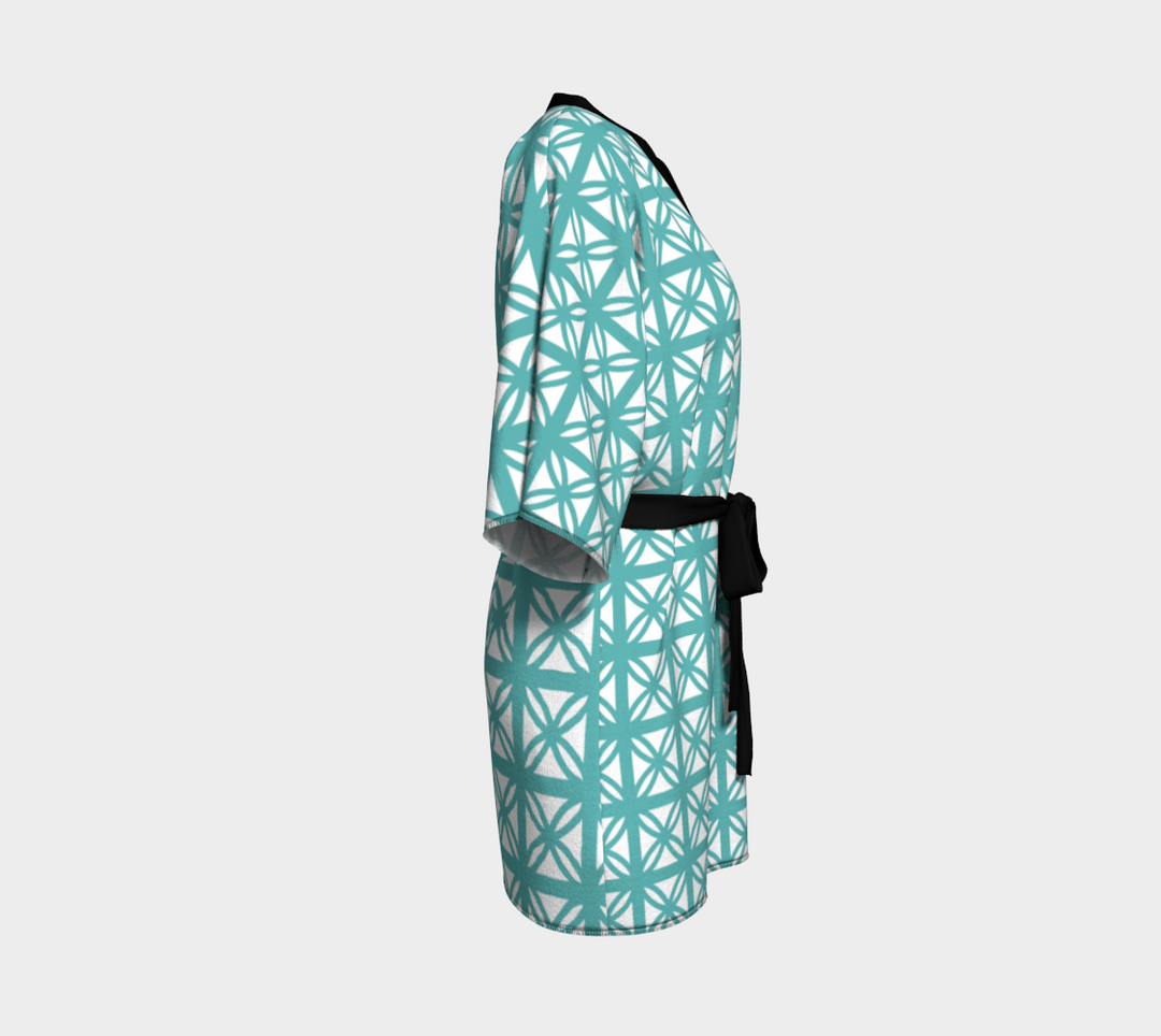 Turquoise Breeze Block Kimono Robe