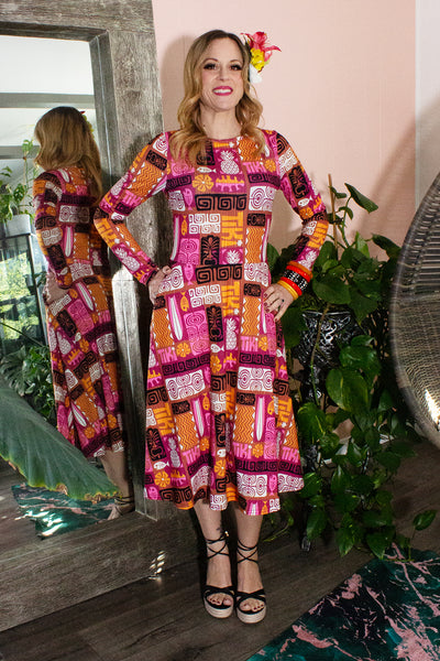 Exotikee of California Tiki Tapa Midi Dress