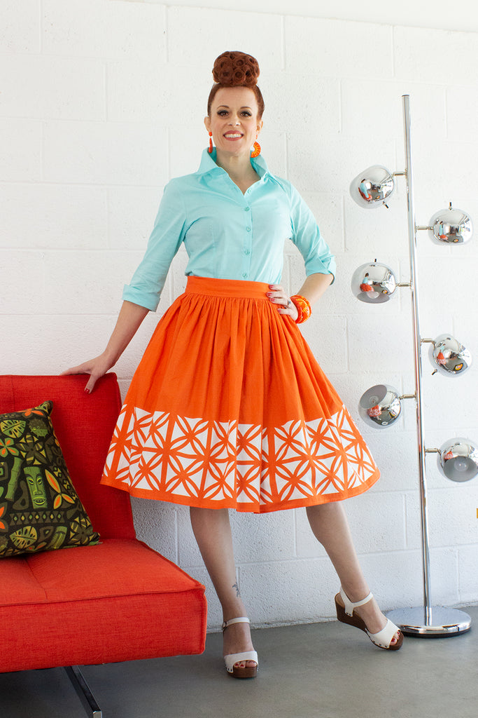 Breeze Block Gathered Skirt Orange-FINAL SALE – The Oblong Box Shop™