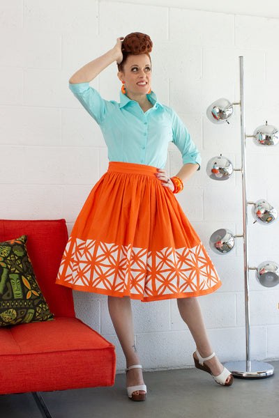 Breeze Block Gathered Skirt Orange-FINAL SALE