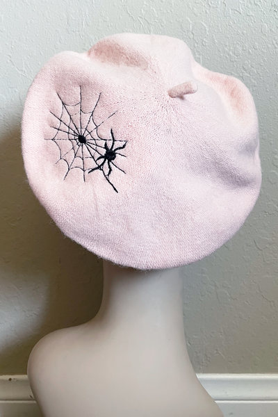 Dearly Departed Baby Pink Spiderweb Beret