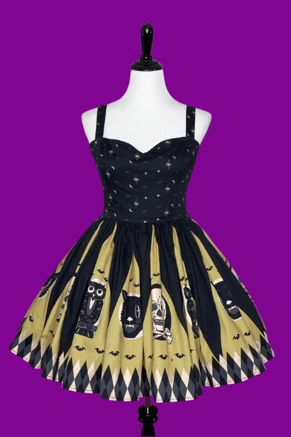 Prudence Dress in Halloween Treat Classic Gold and Grey Print The Oblong Box Shop Prudence Dress in Halloween Treat Classic Gold and Grey Print The Oblong Box Shop